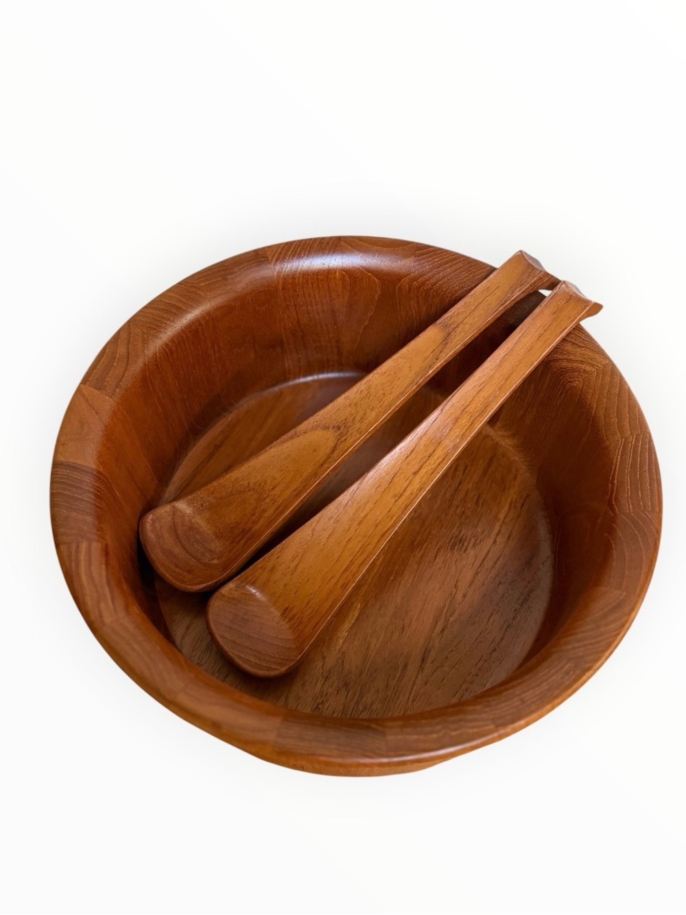 Mid-Century Modern staved teak salad bowl set utensils Nissan Denmark